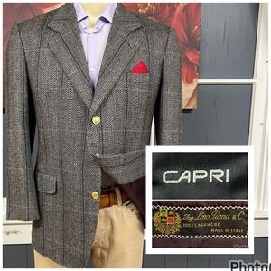 VTG Capri Custom Blazer Men 40S Short Cashmere Ventless Shoulder Pads Gray Mixed